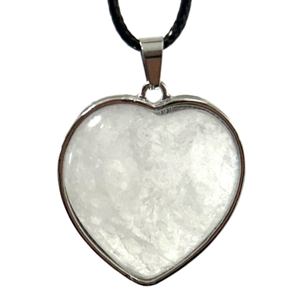 White Quartz Natural Gemstone Love Heart Pendant Necklace Gemstone Pendant